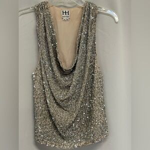 Haute Hippie Silver Sequin Embellished Top